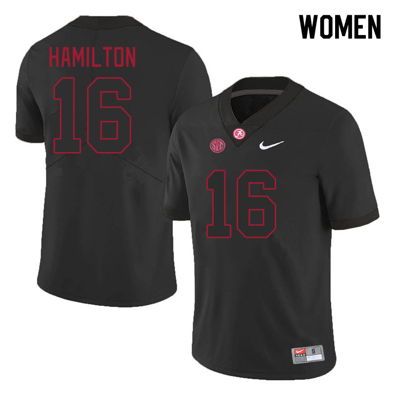 Women #16 Jaren Hamilton Alabama Crimson Tide College Footabll Jerseys Stitched-Black
